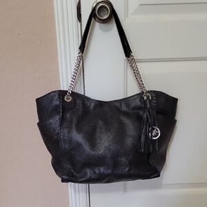 Elegant Black Leather Tote Bag By Michael Kors